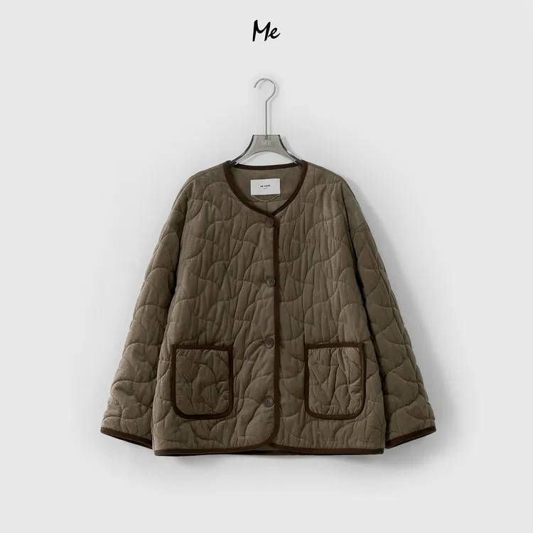 ME【圣蒂斯】小蛮腰绗线撞色边百搭外套女士时尚设计师棉服MEQA1940