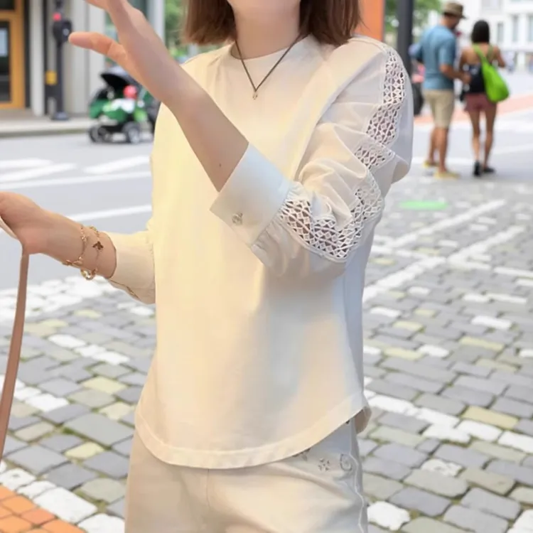 「肩膀镂空长袖」春季时尚圆领长袖肩膀镂空设计上衣T恤LK2502479