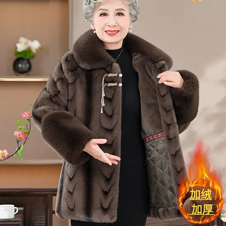 中老年妈妈装加绒加厚保暖中长款冬季外套