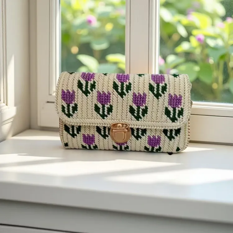 毛线手工编织包冰丝线diy材料包网格手缝斜挎包十字绣手机包