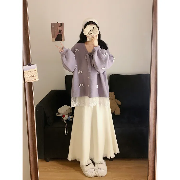 大码胖mm巨好看紫色毛衣套装裙2025超火爆款秋冬一整套穿搭两件套