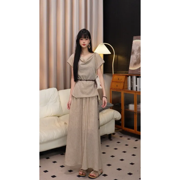 【XIAOLIN】夏季新款气质收腰上衣百搭高腰气质半身度假风两件套