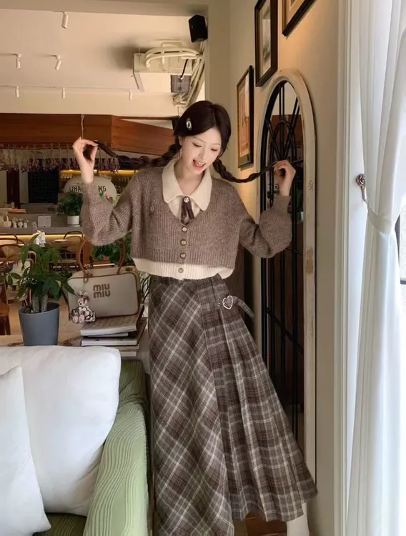 韩国小镇~日式慵懒风休闲风时尚套装女装法式短裙针织气质秋冬