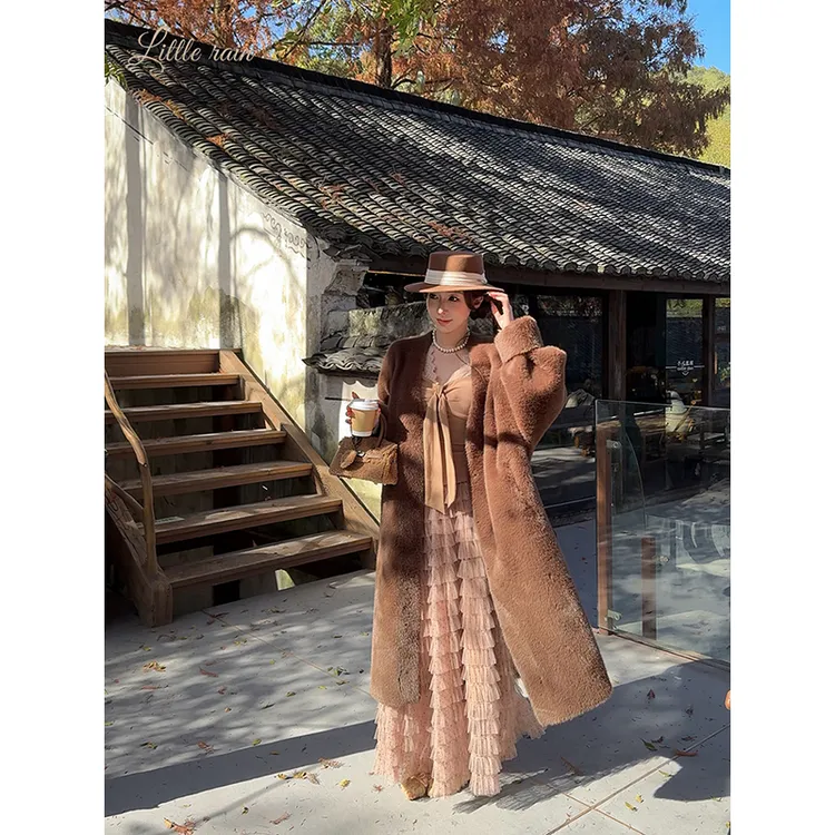 小雨姐姐【漫裹暖绒】加厚长款环保毛毛慵懒风大衣女2025冬季新款