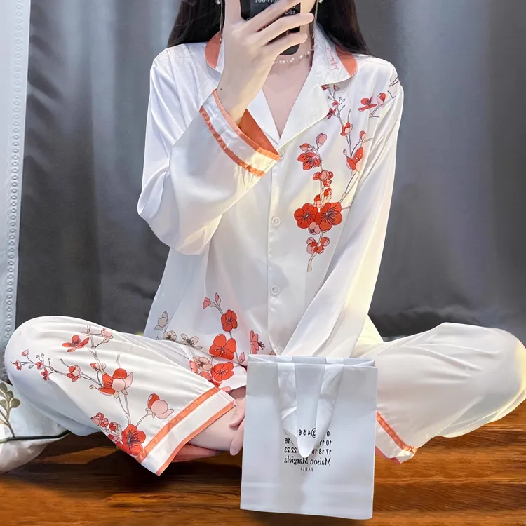 水光绸冰丝睡衣女春秋夏季薄款长袖开衫可外穿高级感家居服套装