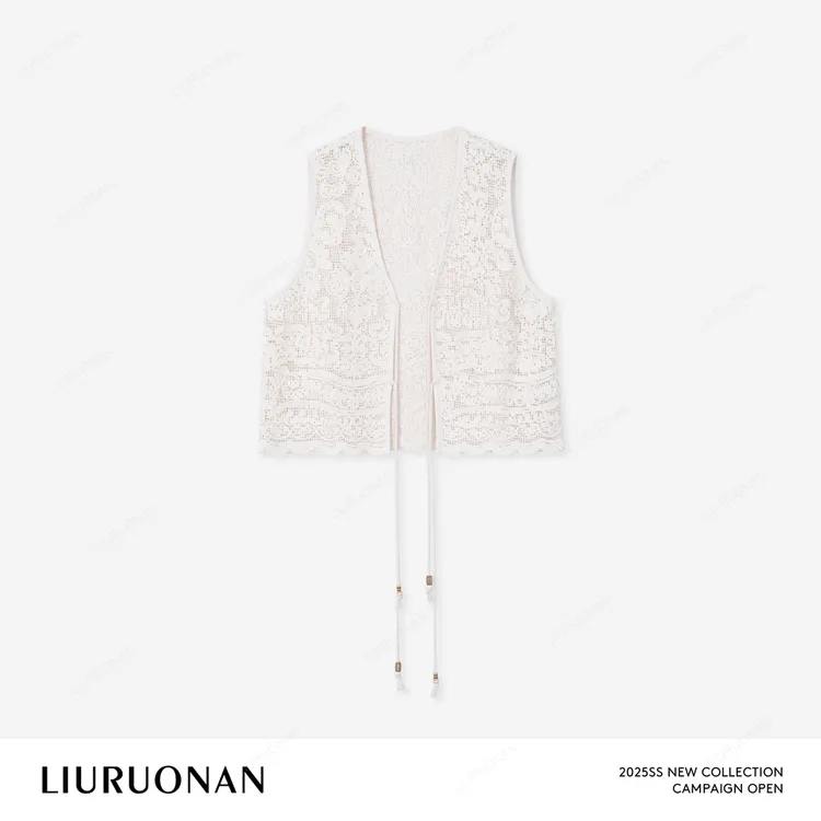 LIURUONAN 25SS 【普罗旺斯】镂空立体刺绣蕾丝V领系带马甲/NO机洗
