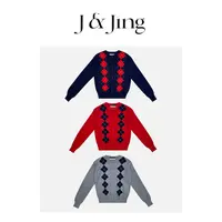 J&Jing-「菱格欧尼」-露丝同款！小众韩系菱形格针织衫MD8548-1