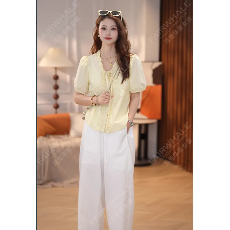 马克华菲女装夏季2025法式小清新花边领休闲小衫显瘦时尚气质 S