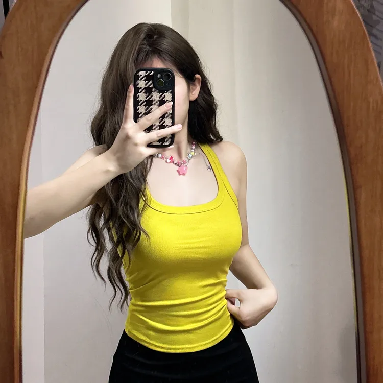 iqcq气球熊纯欲辣妹吊带背心夏女修身显瘦无袖打底多巴胺短款上衣