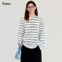 范洛 牛角扣亨利衫复古慵懒条纹长袖宽松T恤FQ25S300推广