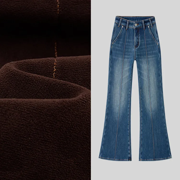 6009-弹力2025秋冬新款加绒加厚宽松微喇牛仔裤