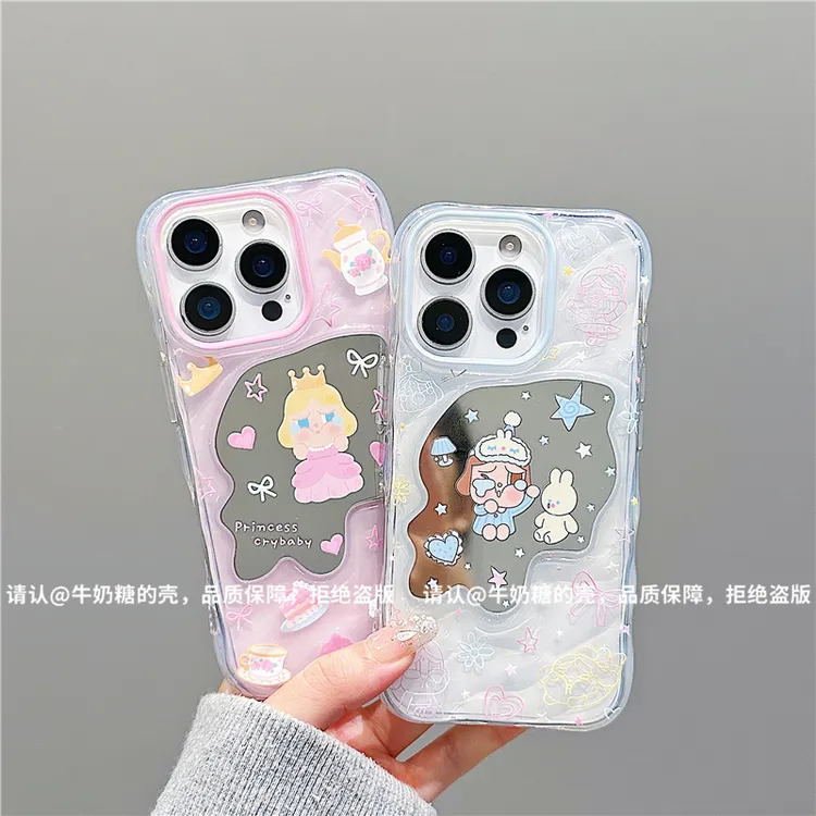 波浪镜子适用苹果17/iPhone/华为手机壳防摔16promax爆款pura80潮