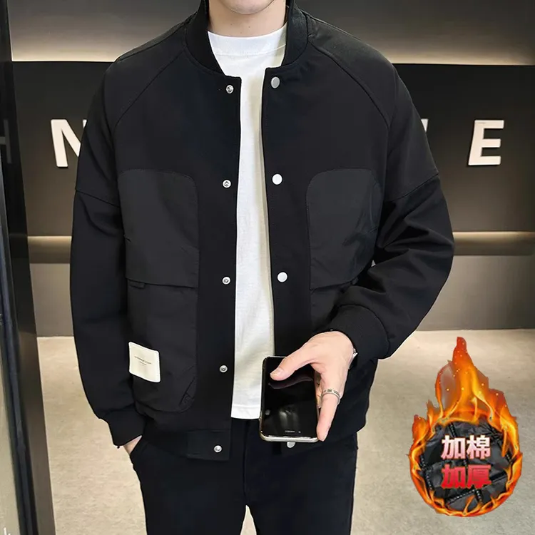 高级感港风夹克男加棉加厚外套2025春秋冬新款棒球服男二棉上衣潮