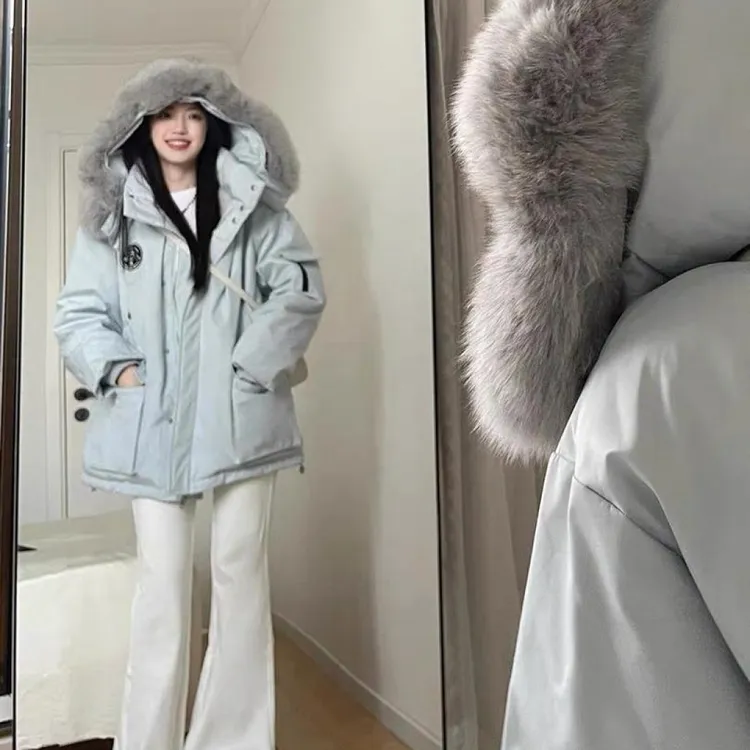 2025冬季新款大毛领工装派克加羽绒棉服女时尚韩版三防面料情侣款