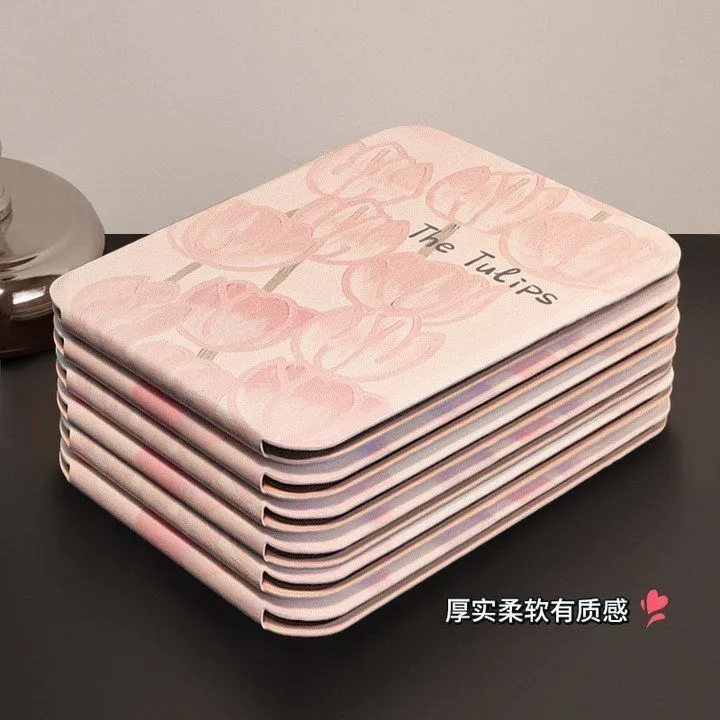 郁金香化妆镜折叠台式镜子学生宿舍便携随身桌面梳妆镜家用质感