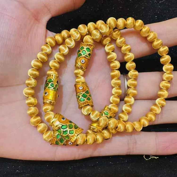 铜合金手链 金色原创设计男女通用民族风饰品卡6猫眼珠双鱼管手链