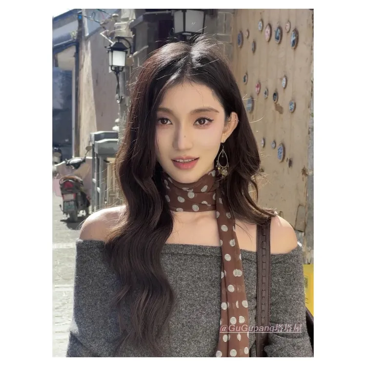 法式慵懒风棕色波点长条丝巾轻奢复古高级感气质薄款围巾绑发发带