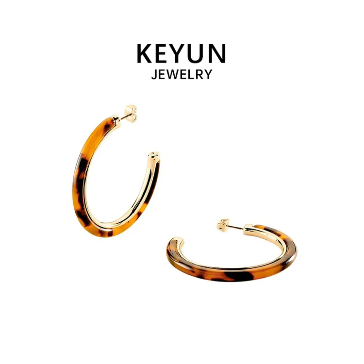 925银树脂耳饰 秦岚同款经典链条玳瑁色耳环大C形复古秋冬款耳圈