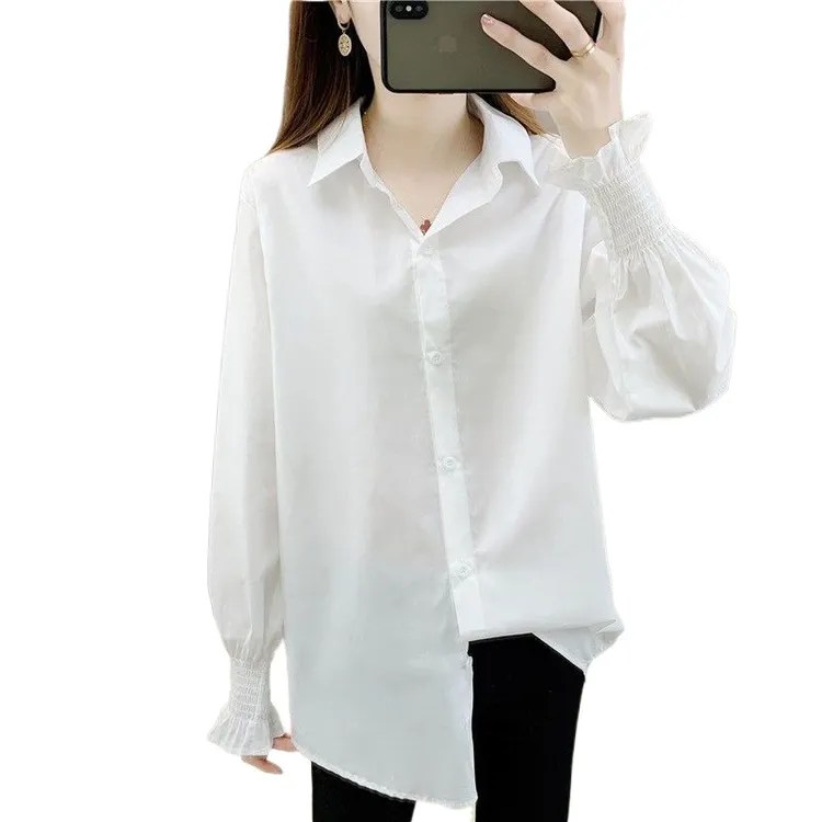 早春秋新款衬衣女士雪纺衬衫韩版宽松显瘦修身百搭女装外套设计感