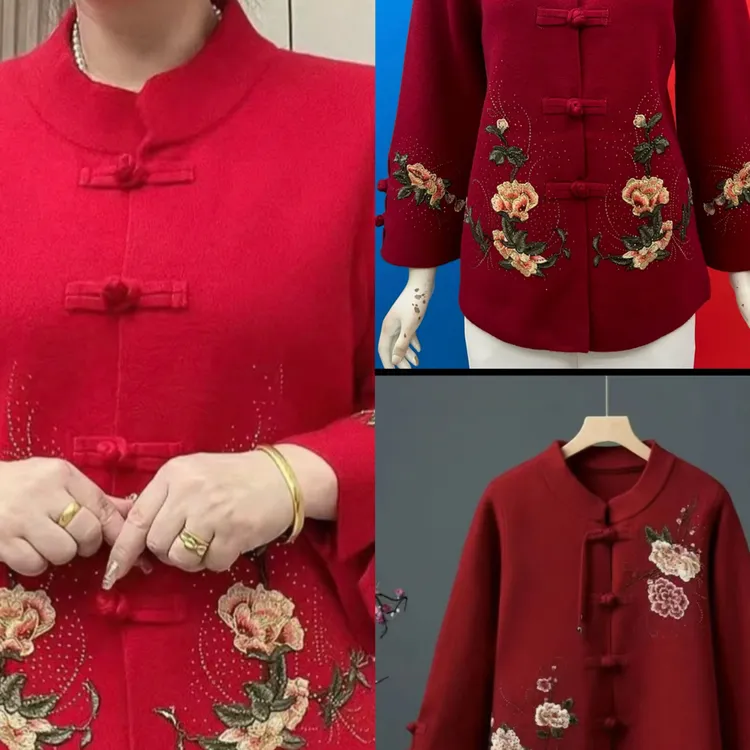 中老年民族风加厚绣花复古中式唐装外套妈妈装
