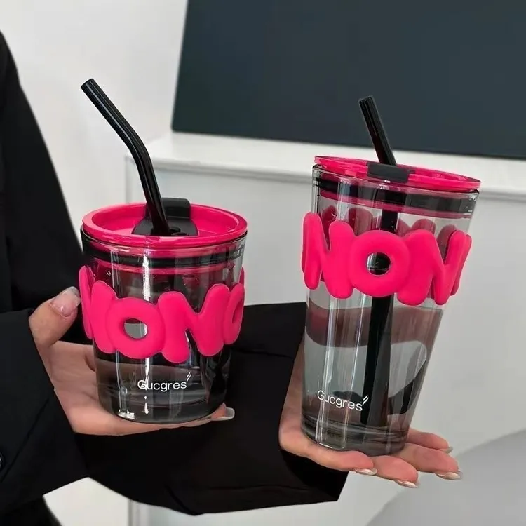 玻璃吸管杯ins风玻璃杯伴手礼杯子简约吸管杯礼品水杯