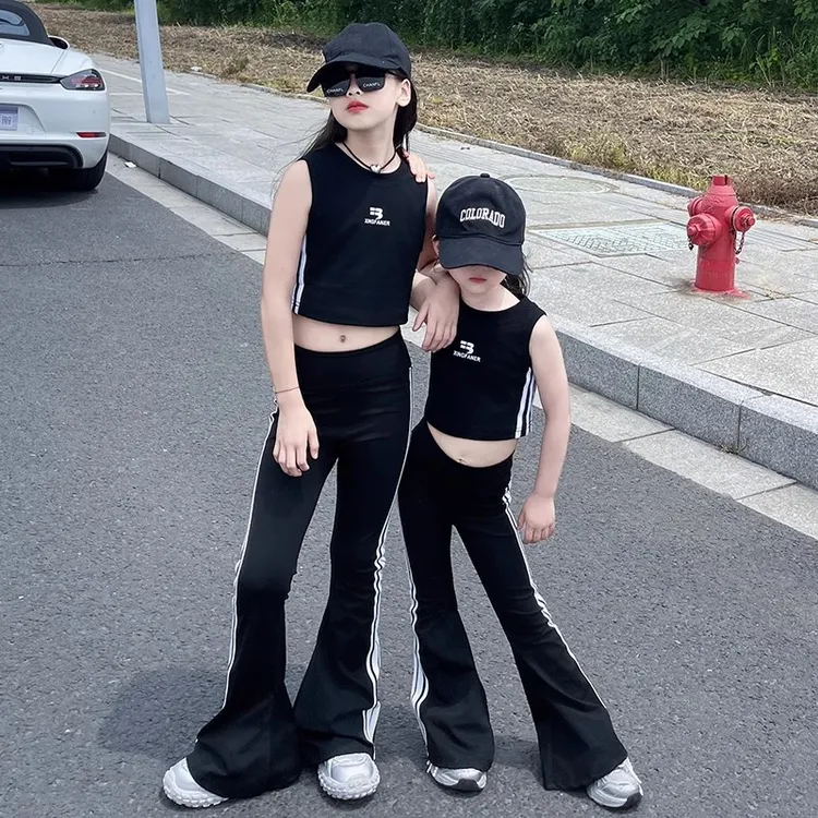 六一儿童爵士舞演出服女童喇叭裤形体练功服模特走秀舞蹈运动套装