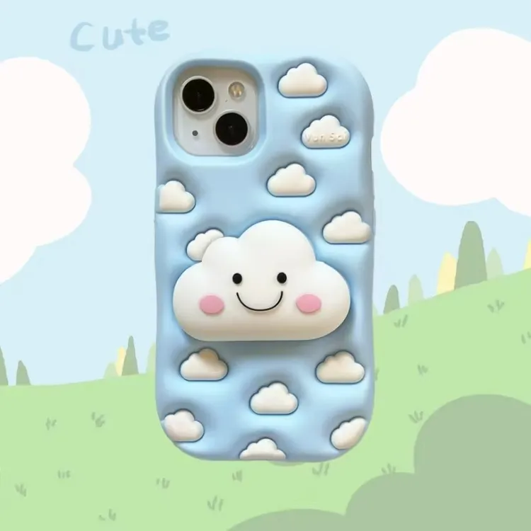 苹果|卡通云朵支架适用iPhone16女款ins可爱15创意防摔硅胶手机壳