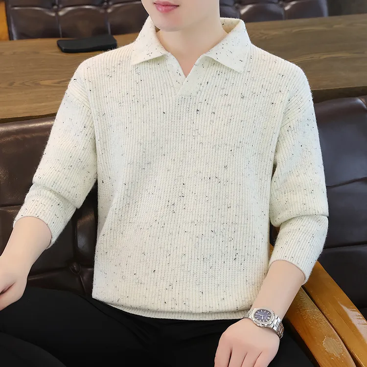 高档时尚翻领针织衫毛衣男士冬季新款时尚简约保暖打底衫男装1197