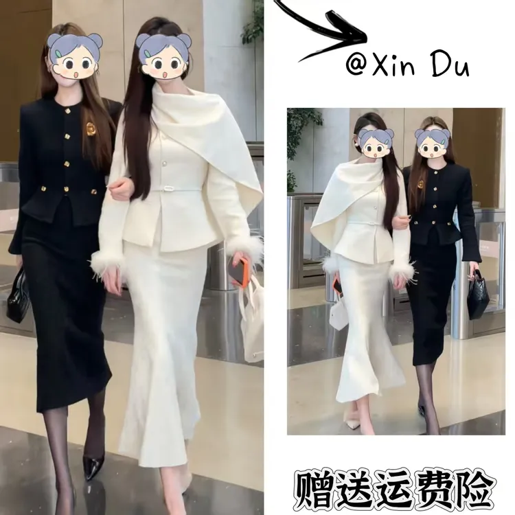 2025秋冬季新款时尚显瘦气质女士网红洋气两件套百搭款D24443