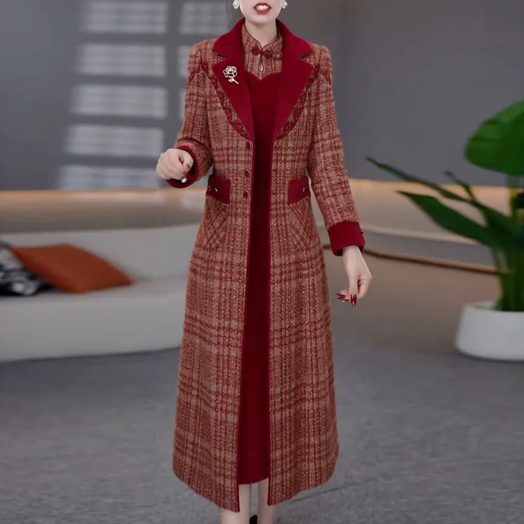 气质长袖时尚连衣裙套装2025冬新款高端加厚保暖中长款两件套裙子