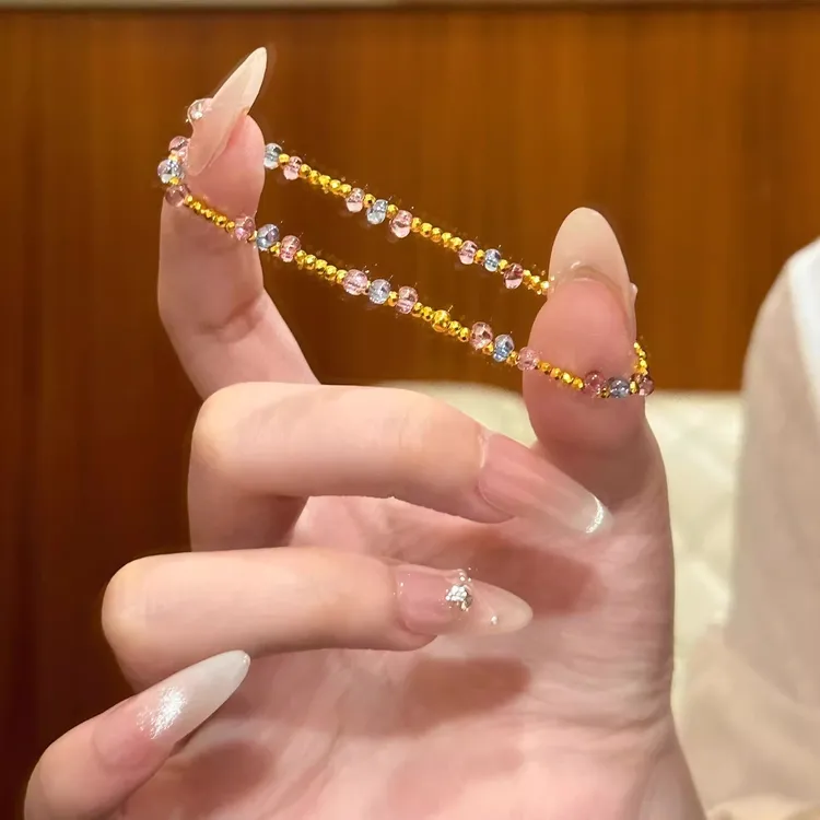 铜合金手链 黄金色彩色迪珠手链小众设计高级感显白手串生日礼物 