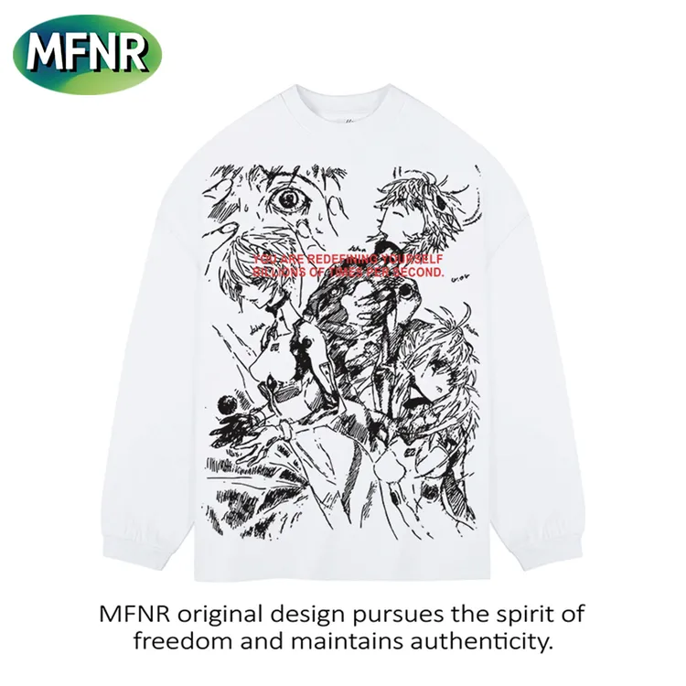 日系动漫人物印花长袖t恤男女秋冬重磅纯棉街头百搭情侣打底上衣