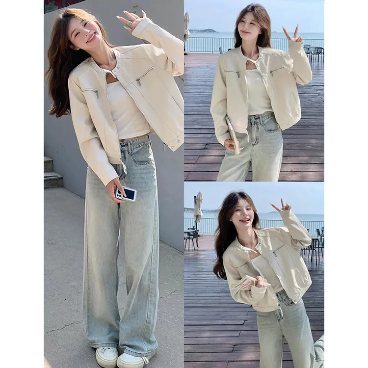 甜酷风鹿皮绒短外工装套女2025秋季新款复古修身设计长袖夹克上衣
