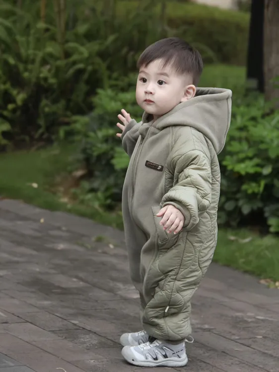 婴儿衣服秋冬季加绒保暖宝宝连体衣冬装婴幼儿满月冬天外出棉服