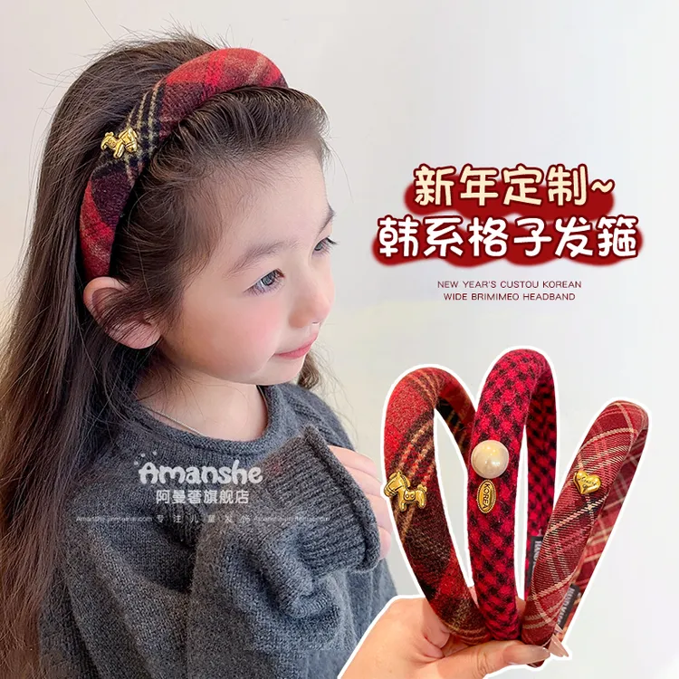 儿童红色喜庆头箍洗脸压发捆高颅顶头饰学院风发卡复古发箍新年