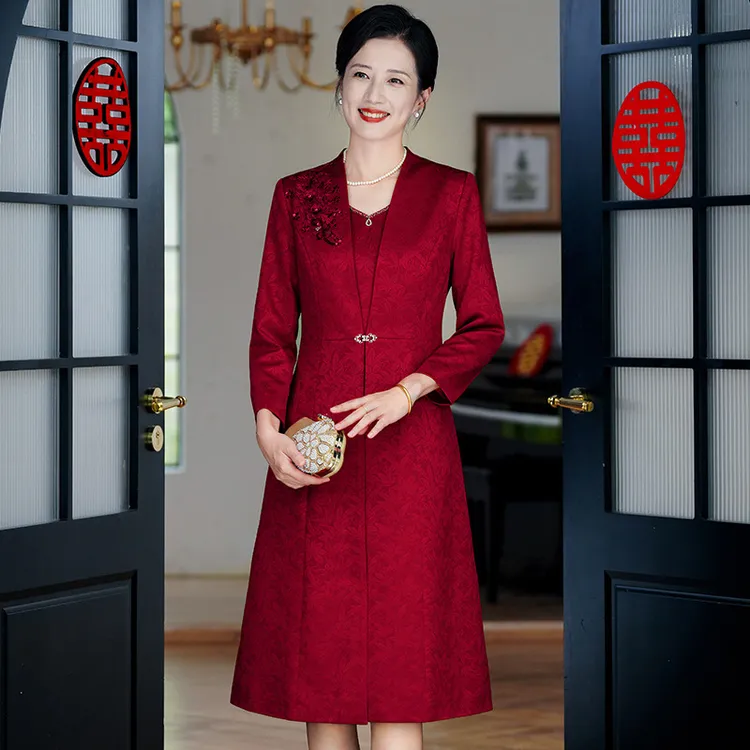 2025秋冬【套装】保暖长袖喜婆婆婚宴结婚妈妈高贵礼服旗袍连衣裙Z