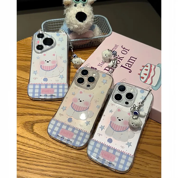 雅天立格纹星星小狗适用苹果1716猫耳手机壳华为P70软vivoppo小米
