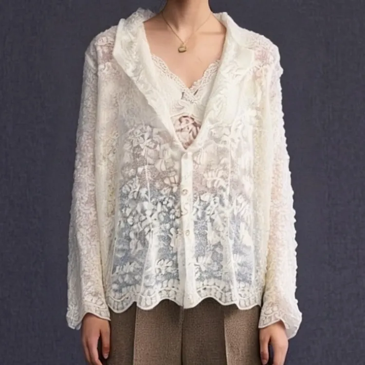 【暮光之城】2025新款设计感法式蕾丝镂空时尚百搭上衣LK2505371