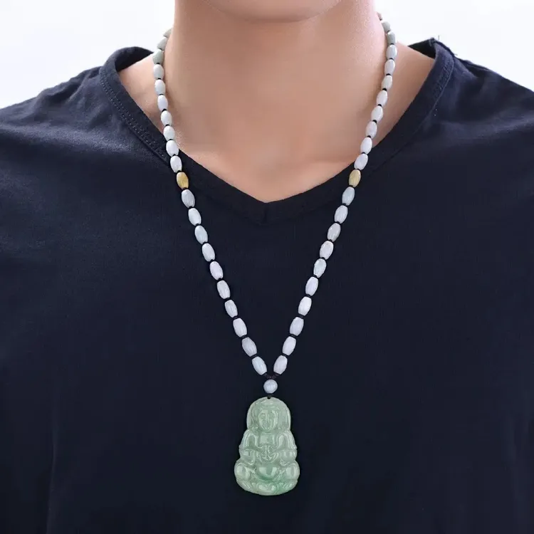 天然A货翡翠观音男女通用珠宝玉器气质可调节玉佩绳玉坠配件时尚