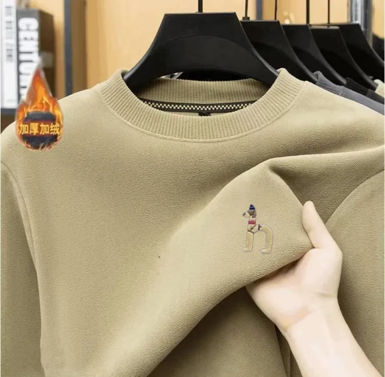 【奥莱撤柜】秋冬高领男同款双面奥粒绒加绒刺绣宽松休闲长袖内搭