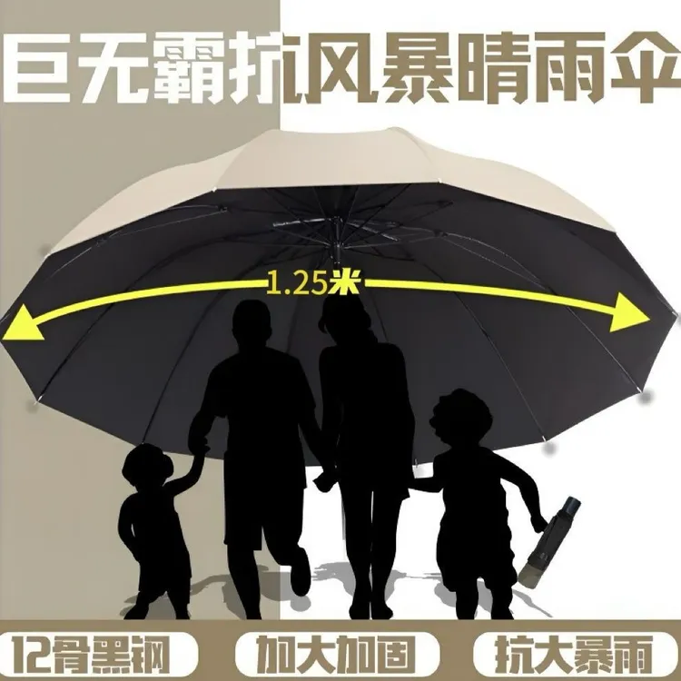 12骨超大号手动折叠雨伞双人三人便携加大加固防暴雨晴雨两用伞