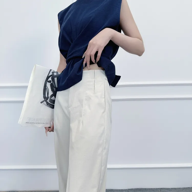 娜比小新2025夏季新款高腰休闲风口袋直筒九分裤气质显瘦K2518