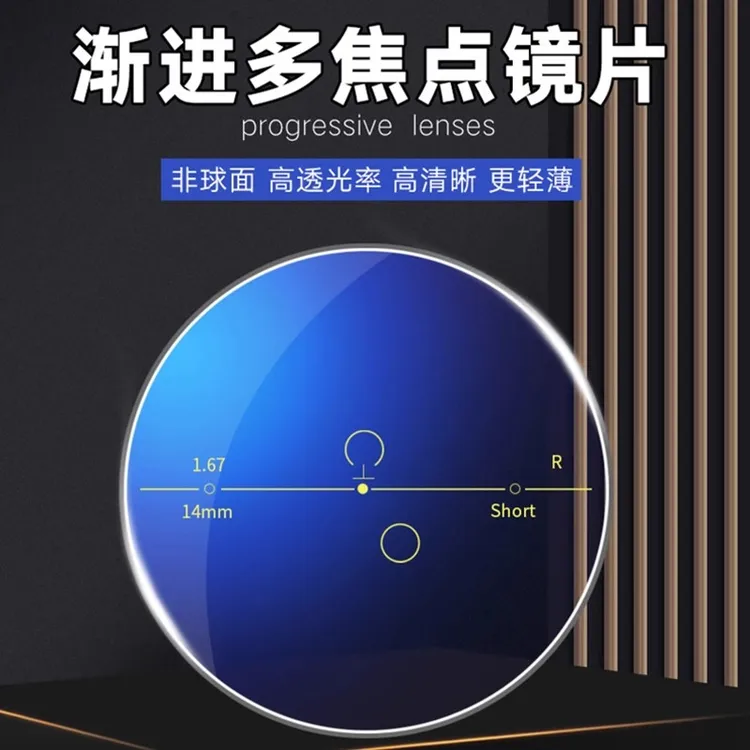 1.56/1.61/1.67内渐进多焦点镜片远近两用进口车房老花镜变色偏光