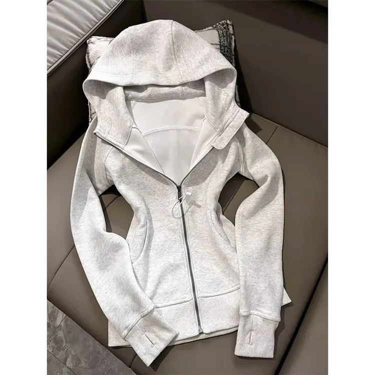 FOPJ时尚修身连帽外套女早春百搭灰色开衫韩系穿搭休闲运动风上衣