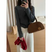 J-1896#【软糯糯的毛衣】韩系后绑带设计感圆领毛衣