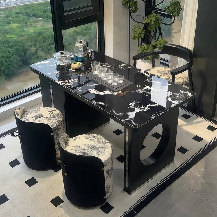 微晶石意式茶桌茶台一整套小型家用阳台茶椅组合烧水壶一体自动化