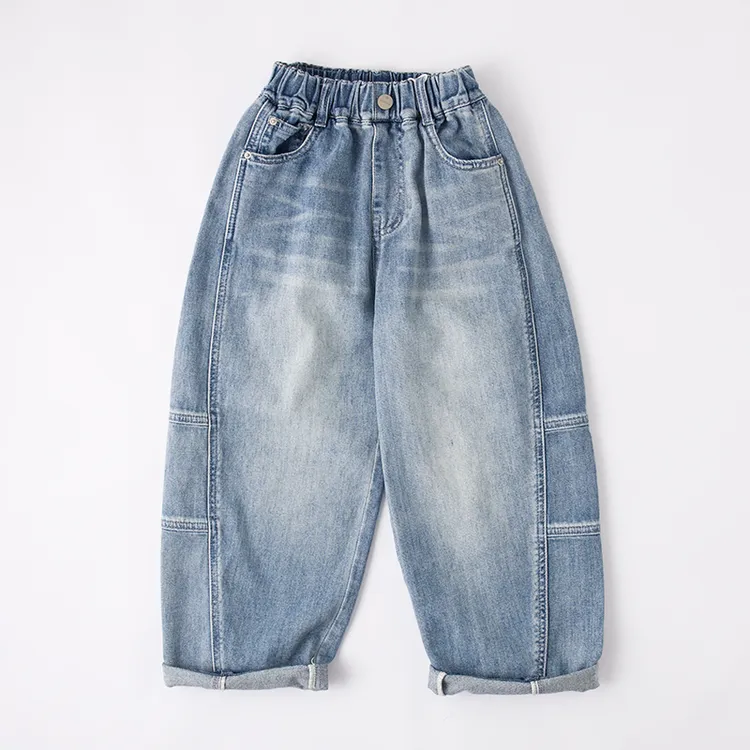 吴小越w1047男童春款拼接蓝色牛仔裤新品痞帅男孩新款韩版长裤