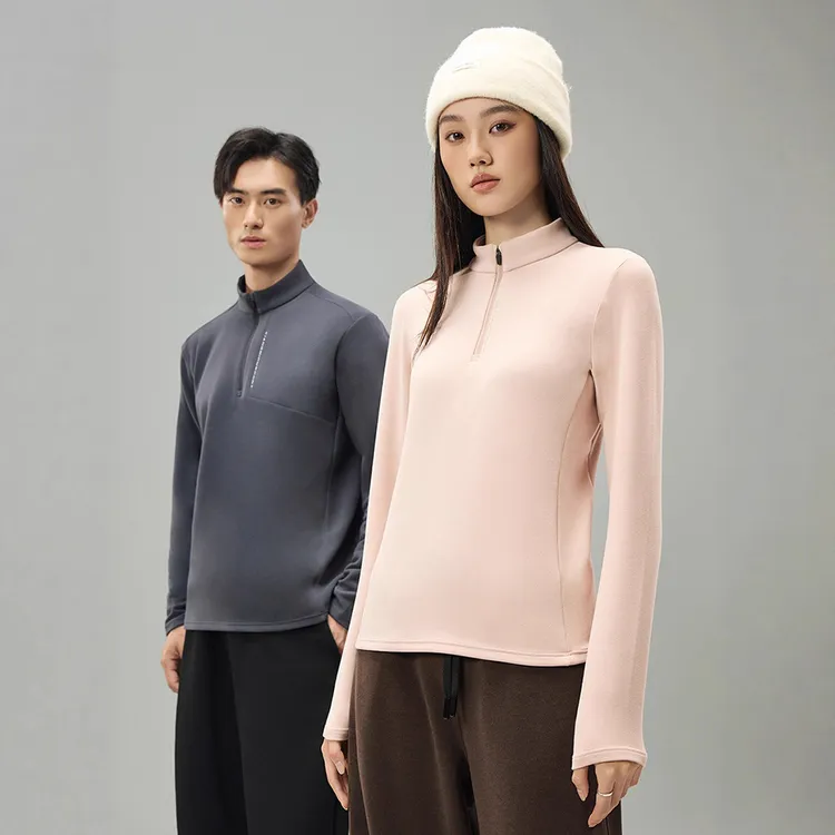 2025秋冬新款蛋白拉链领打底衫女户外运动保暖套头卫衣情侣款