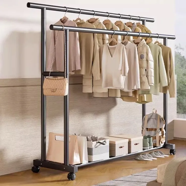 衣服架晾衣架可拆卸晒衣立式双杆单杆防锈家用落地阳台挂衣架