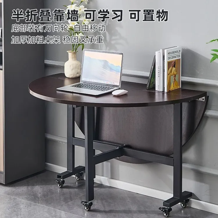 可移动折叠餐桌家用稳固耐用大圆桌北欧风简易清洁带万向轮大餐桌